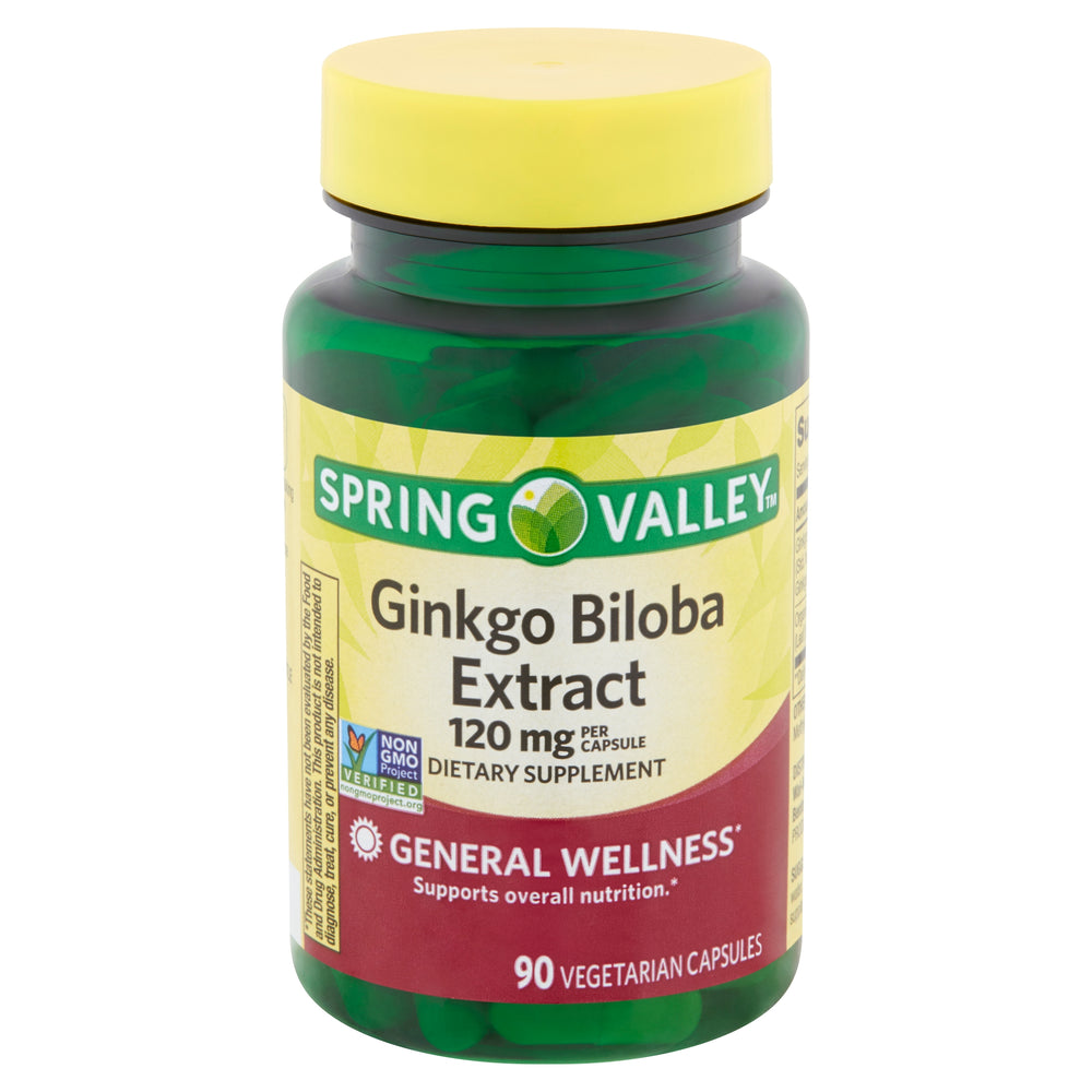 Spring Valley Ginkgo Biloba Extract General Wellness Dietary Supplement Vegetarian Capsules 120 Mg 90 Count DLC: 07/2026