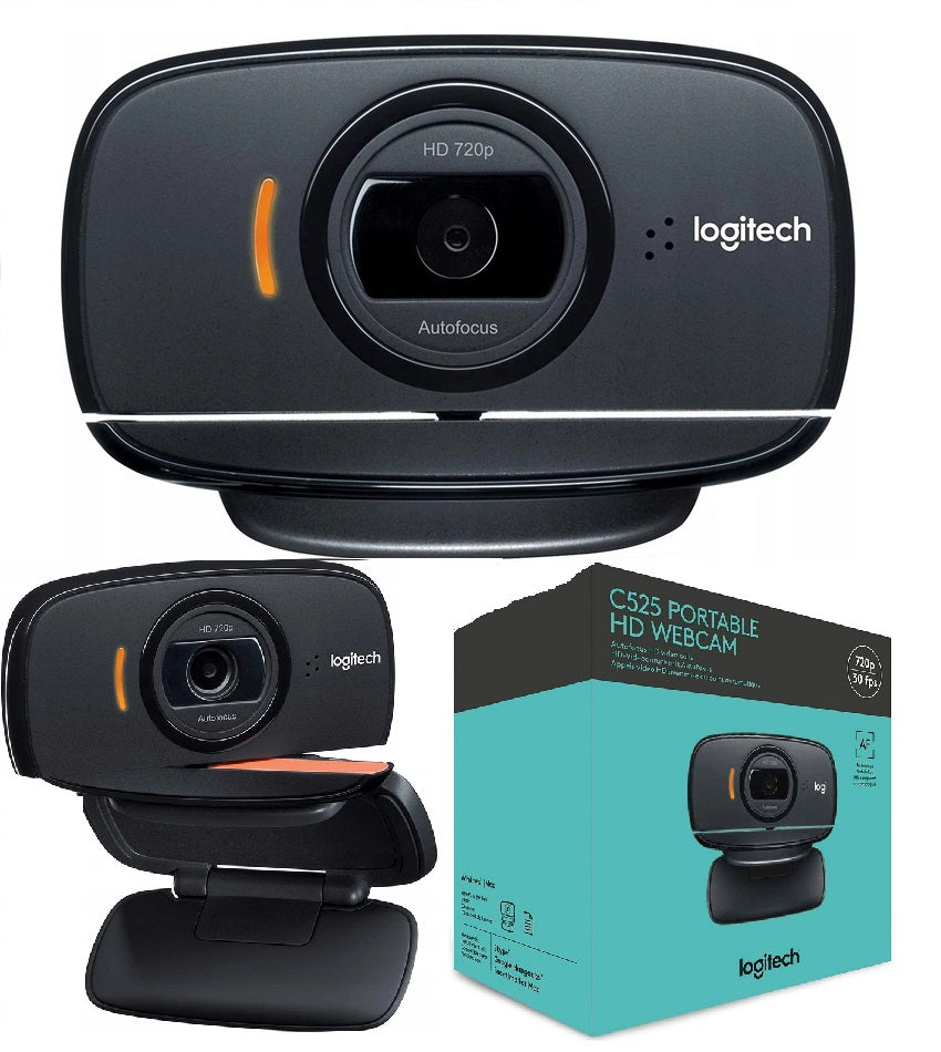 Logitech C525 Webcam Pliable HD 720P 30fps, Caméra Vidéo Clip-on pour Ordinateur, avec Micro