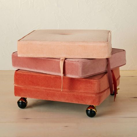 Marin Stackable Pouf with Casters Rust/Blush Gradient - Opalhouse designed with Jungalow: Velvet Upholstery, No Assembly Required