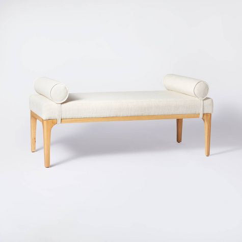 Randolph Bench with Bolster Pillows Linen (FA) - Threshold designed with Studio McGee