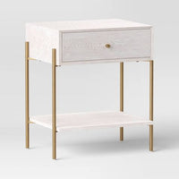 
              Natural Luxe Accent Table Off-White (KD) - Threshold: Gold Metal Frame, Storage Drawer & Shelf
            