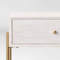 
              Natural Luxe Accent Table Off-White (KD) - Threshold: Gold Metal Frame, Storage Drawer & Shelf
            