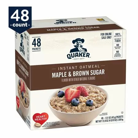 Quaker Maple & Brown Sugar Instant Oatmeal - 72.8oz/48ct DLC: 25-JAN24