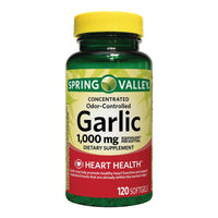 Spring Valley Odor-Controlled Garlic Softgels Dietary 1,000 mg, 120 Count DLC: 07/2026