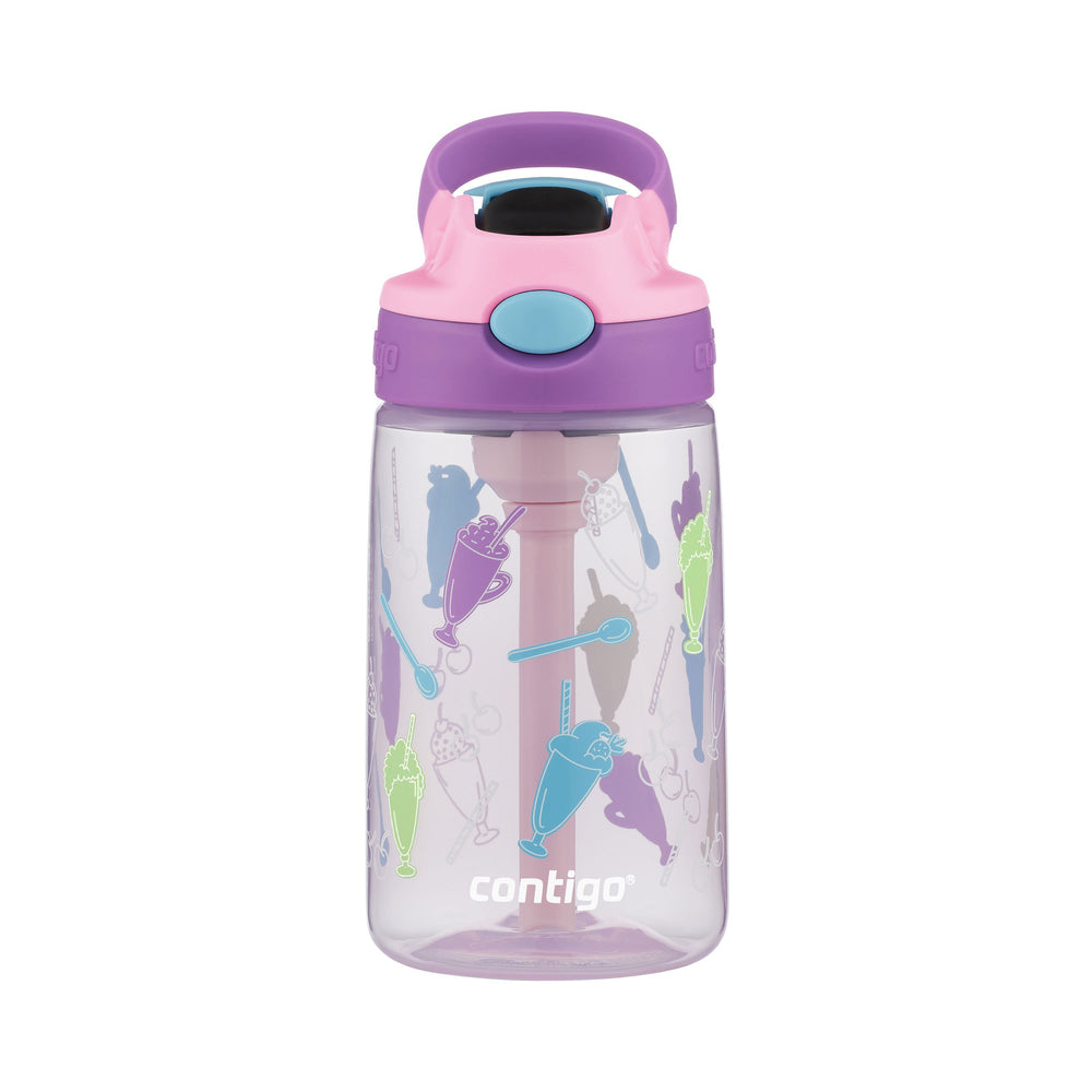 Contigo Kids Plastic Water Bottle with Straw Lid Pink Diner Shakes, 14 fl oz. 414mL