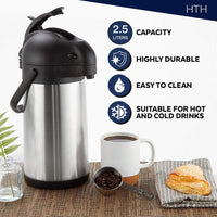 HTH Thermos Flask Push Jugs Double Wall Stainless Steel Vacuum Flask 3L