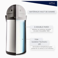 HTH Thermos Flask Push Jugs Double Wall Stainless Steel Vacuum Flask 4L