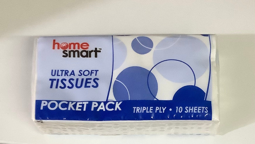 Home Smart Pocket Tissues 10 sheets. Triple PlyBlue MCI