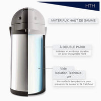 HTH Thermos Flask Push Jugs Double Wall Stainless Steel Vacuum Flask 3L