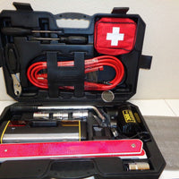 Car Emergency Roadside Tool Kit With Portable Air Compressor Jumper Cables Etc.