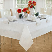 Villeroy & Boch New Wave Metallic Border Linen Tablecloth, 70" x 126