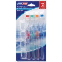 Fresh Start Toothbrush 4 Pk + 4 Caps Assorted Translucent Colors Firm