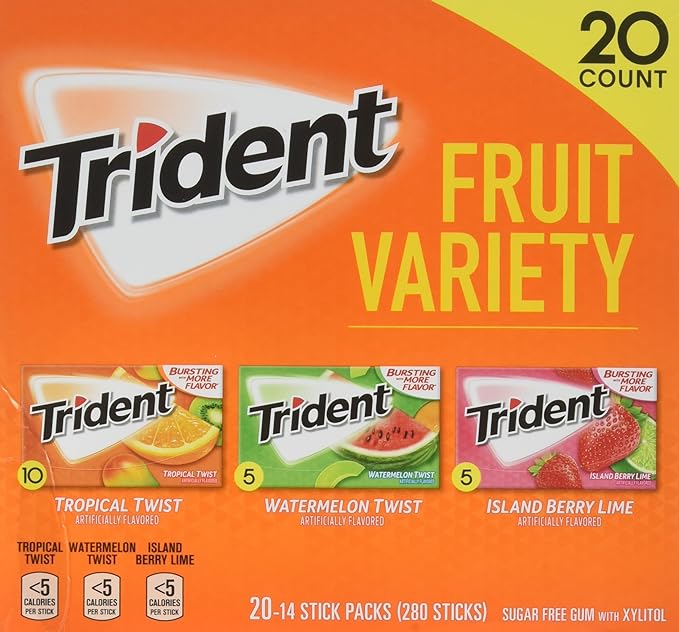 Trident Fruit Variety Pack Sugar Free Gum 14 per pk