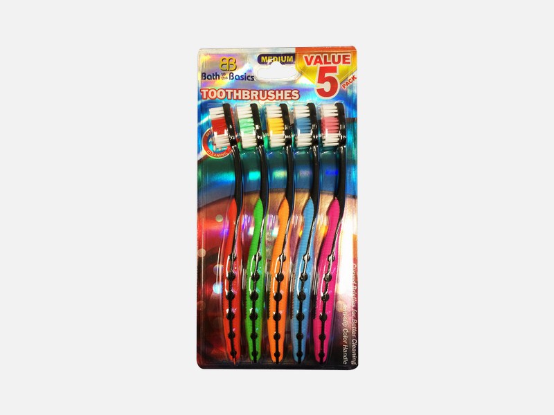 5Pk Black Handle Tooth Brushes