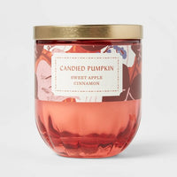 7oz Lidded Glass/Metal Ribbed Base Jewel Orange Candied Pumpkin Candle - Opalhouse™