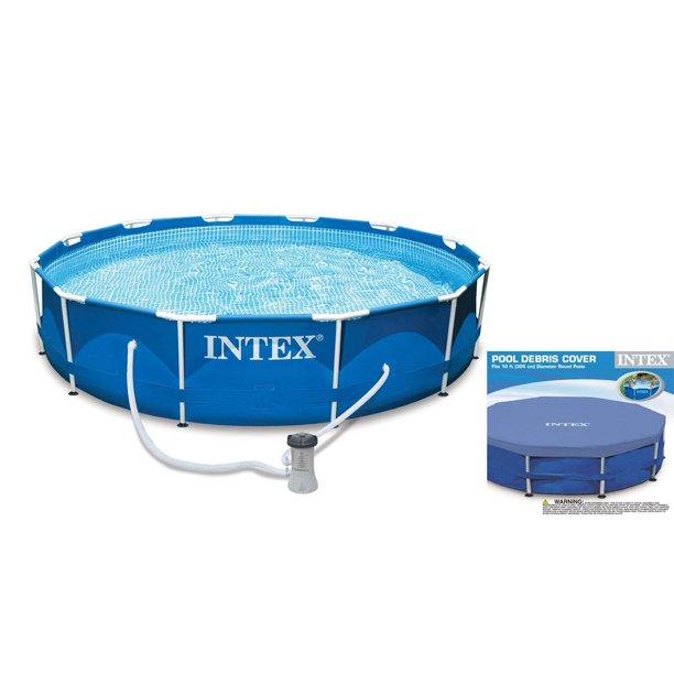 Intex 10ft x 30in Metal Frame Swimming Pool Set with Filter and Debris Cover