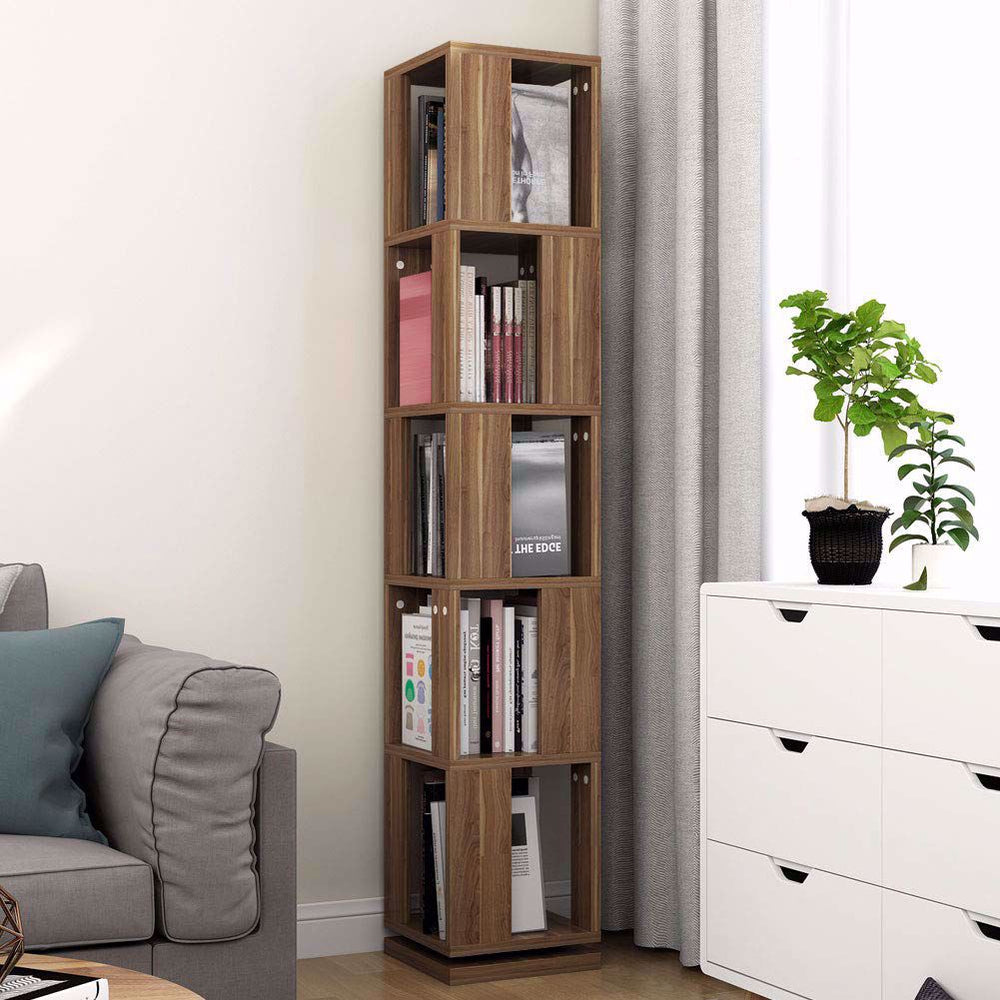 Tribesigns 5-Tier Rotating Bookshelf, Modern Corner Bookcase for Home Office