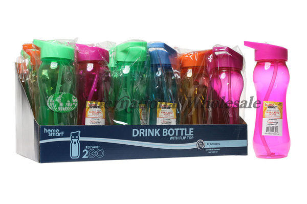 Wholesale Plastic  Water  Bottle  With Flip UP Straw 24 CT/22  650ml