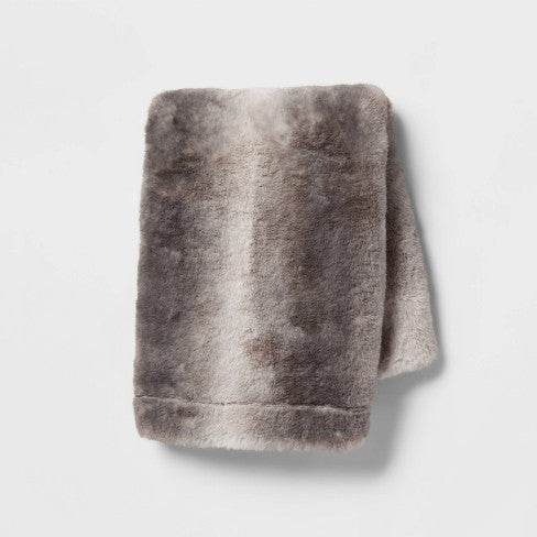 Standard Faux Fur Pillowcase Gray Ombre - Threshold™