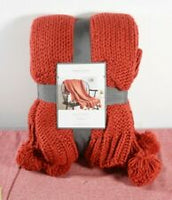 Chunky Knit Throw Blanket with Pom-Poms Red - Threshold™