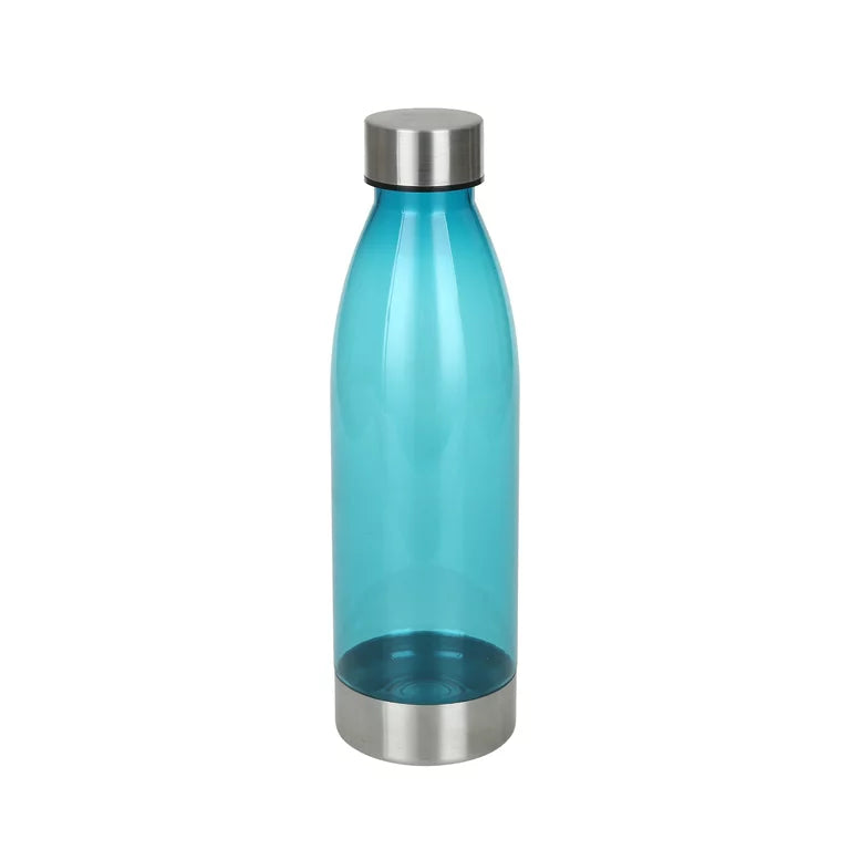 Mainstays 22 oz Blue and Silver Plastic Water Bottle with Screw Cap 650mL