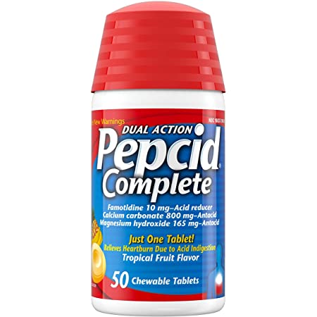 Pepcid completo reductor de ácido + anti-ácido tabletas masticables, Tropical Fruit, 1, 1. DLC: OCT/25