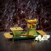 
              Almarjan 4 Pieces Al Waha Collection Incese Burner Set Antique Green Gold / Full Gold
            