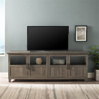 
              Goodwin 70 TV Console with Glass and Wood 4 Panel Doors in Slate Gray
            