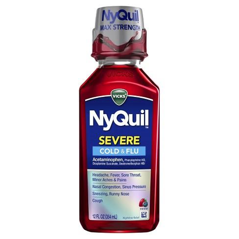 Vicks NyQuil Severe Cold & Flu Relief Liquid - Acetaminophen - Berry - 12 fl oz DLC: FEV2025