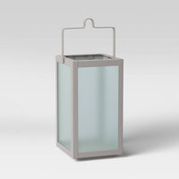 10" Rectangular Pillar Outdoor Lantern Candle Holder Gray - Room Essentials™