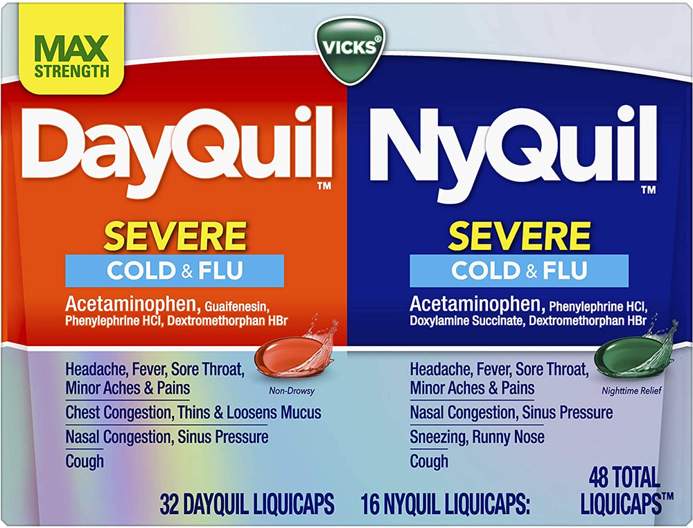 Vicks DayQuil/NyQuil Severe Cold & Flu Relief LiquiCaps Combo Pack, 48 ct DLC : 03/22