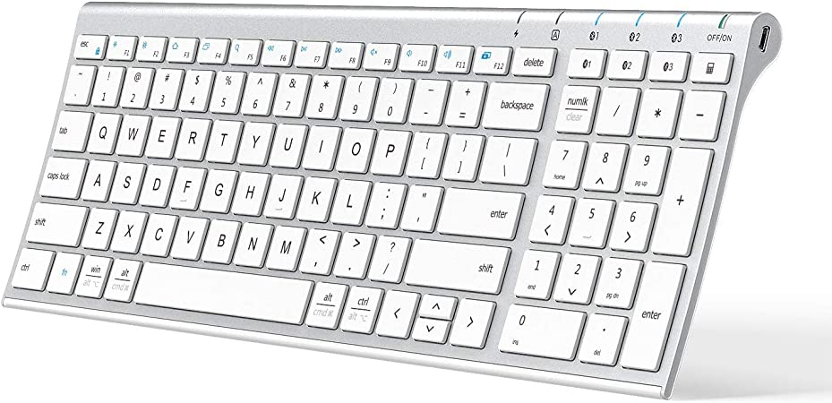 iClever BK10 Bluetooth Keyboard, Universal Wireless Keyboard, Rechargeable Bluetooth 5.1 Multi Device Keyboard with Number Pad Full Size Stable Connection for Windows, iOS, Android, Mac