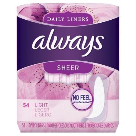 Promo * Always Sheer Daily Liners, 54 Count, Unscented, Wrapped, Light.