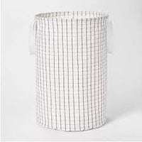 Soft Sided Scrunchable Round Laundry Hamper Grid Pattern White - Room Essentials™