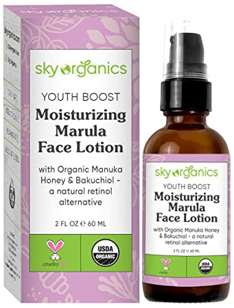 Sky Organics Youth Boost - Marula moisturizing facial lotion certified by the organic USDA to moisturize, nourish and increase shine, 2 liquid ounces