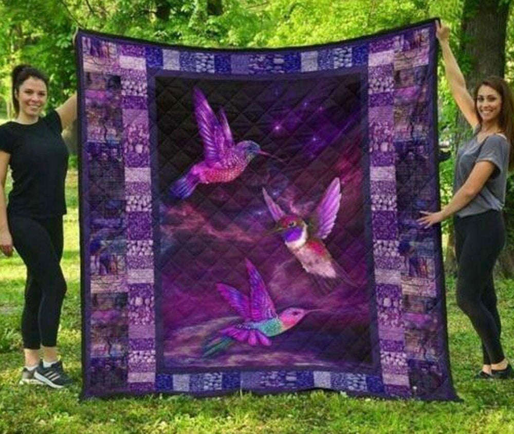 Purple Hummingbird Quilt - Hummingbird Art Quilt All Season Quilt with Cotton Quilts