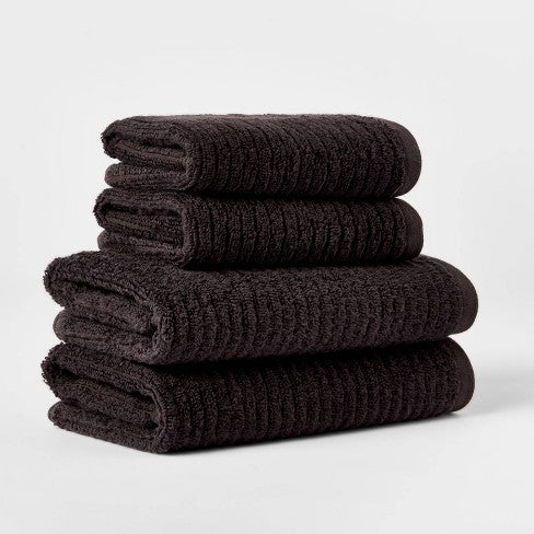 4pk Quick Dry Ribbed Hand/Wash Towel Set Washed Black - Threshold™