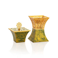 
              Almarjan 4 Pieces Al Waha Collection Incese Burner Set Antique Green Gold / Full Gold
            