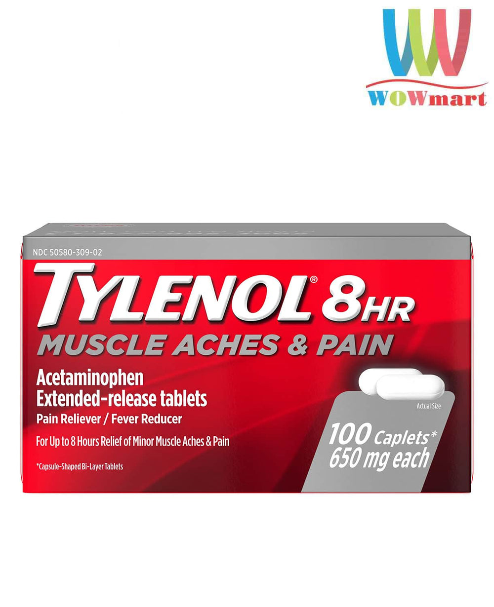 Tylenol 8Hr Muscle Aches & Pain 650mg 100 Caplets DLC: AVRIL /24