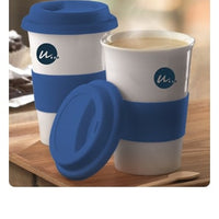 Tasse Réutilisable en Céramique Thermo-Isolée, avec Manche Antidérapante et Couvercle en Silicone 400mL