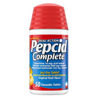 PEPCID Complete Acid Reducer + Antacid Chewable Tablets Cool Mint Flavor 50 ct. (36 Per Case). DLC: 08/25