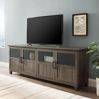 
              Goodwin 70 TV Console with Glass and Wood 4 Panel Doors in Slate Gray
            