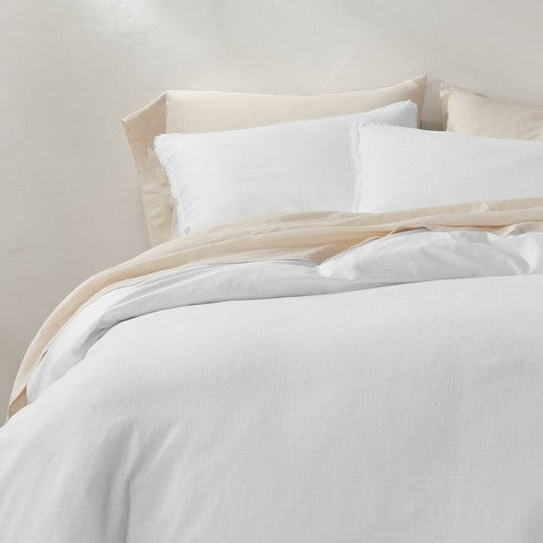 King Heavyweight Linen Blend Duvet Cover & Sham Set White - Casaluna™