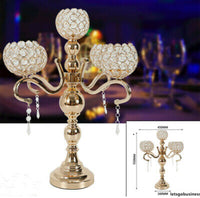 
              Gold 5 Arm Crystal Candelabra Votive Candle Holders Wedding Centerpieces
            