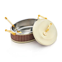 
              Almarjan Al Waha Collection Oval Hot Pot Matt Beige & Gold
            