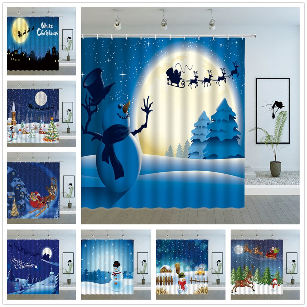 Rideaux de douche de Noël avec des dessins animés pour enfants, décoration en tissu avec des dessins de bonhomme de neige, papa