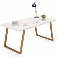 TribeSigns 55" Minimalist Writing Desk with Slanted Gold Metal Frame (White+Gold) HOGA-F1113