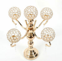 
              Gold 5 Arm Crystal Candelabra Votive Candle Holders Wedding Centerpieces
            