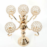 Gold 5 Arm Crystal Candelabra Votive Candle Holders Wedding Centerpieces