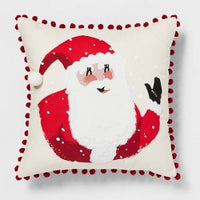 Santa Square Christmas Throw Pillow with Mini Pom Poms Trim Cream - Threshold™